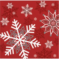 Creative Converting Red Snowflake Beverage Napkins 16ct | Christmas