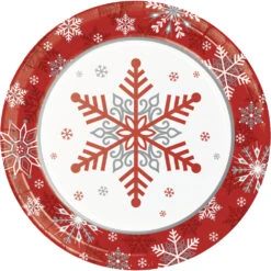 Creative Converting 7in Paper Plates Red Snowflakes 8ct | Christmas