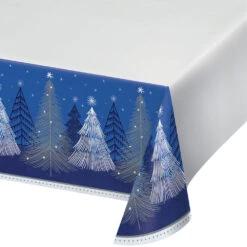 Creative Converting Silver & Blue Snowfall Table Cover | Christmas
