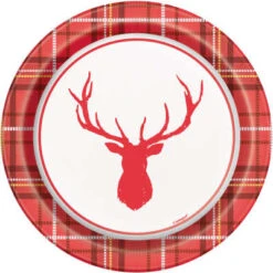 Unique Plaid Deer Christmas Round 7" Dessert Plates 8ct | Christmas