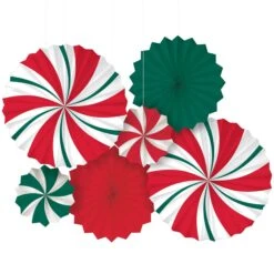 AMSCAN Candy Cane Stripe Paper Fans Multipack | Christmas