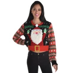 AMSCAN Christmas Cropped Ugly Sweater Santa | Adult