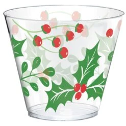 AMSCAN Holly Plastic 9oz Tumbler 40ct | Christmas