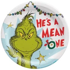 AMSCAN Traditional Grinch 10in Round Plates 8ct | Christmas