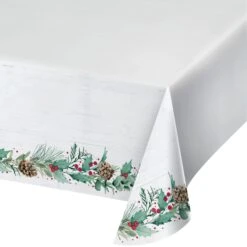 Creative Converting Joyful Greeting Holly Table Cover | Christmas